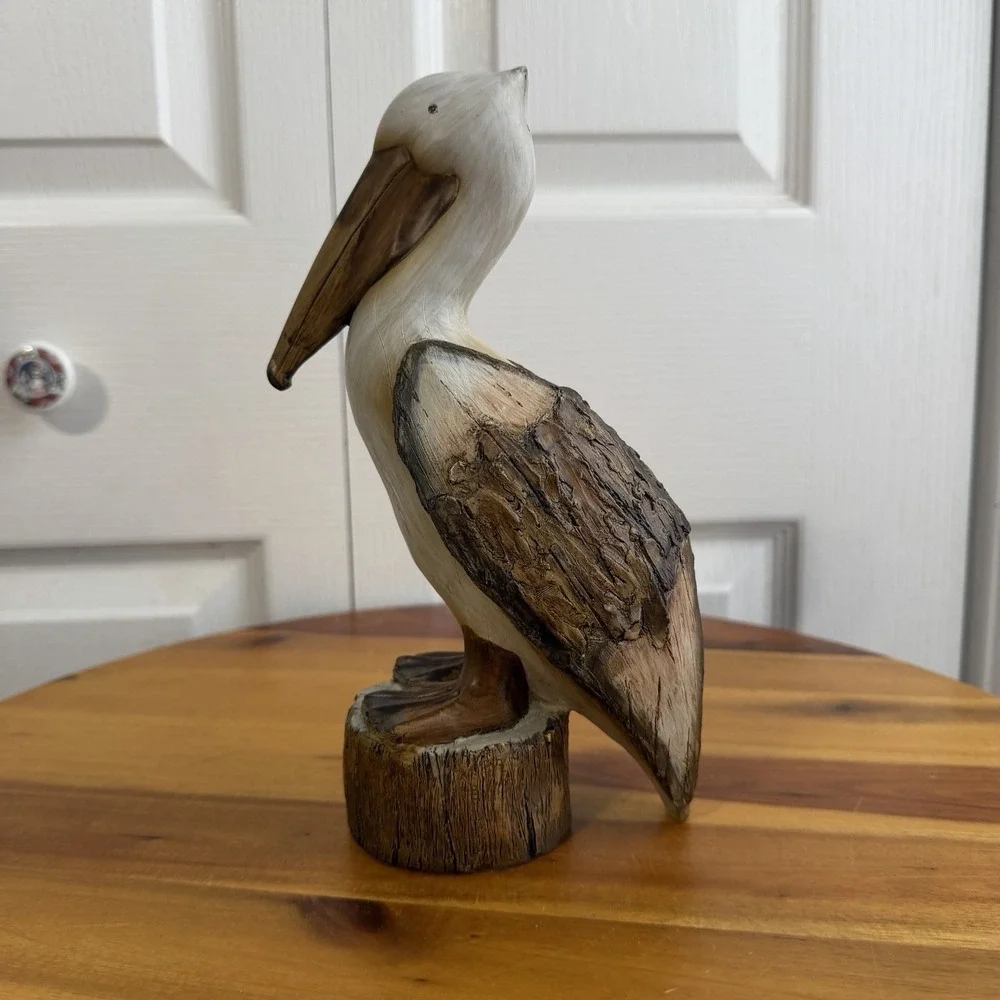 Tii Collections Resin Carved Pelican On Log Nautical Coastal Beach Figurine